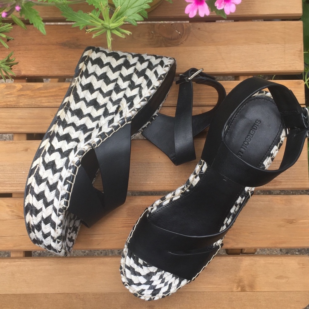 Sigerson Morrison Black & White Wedge Sandal 8.5M - Picture 3 of 16